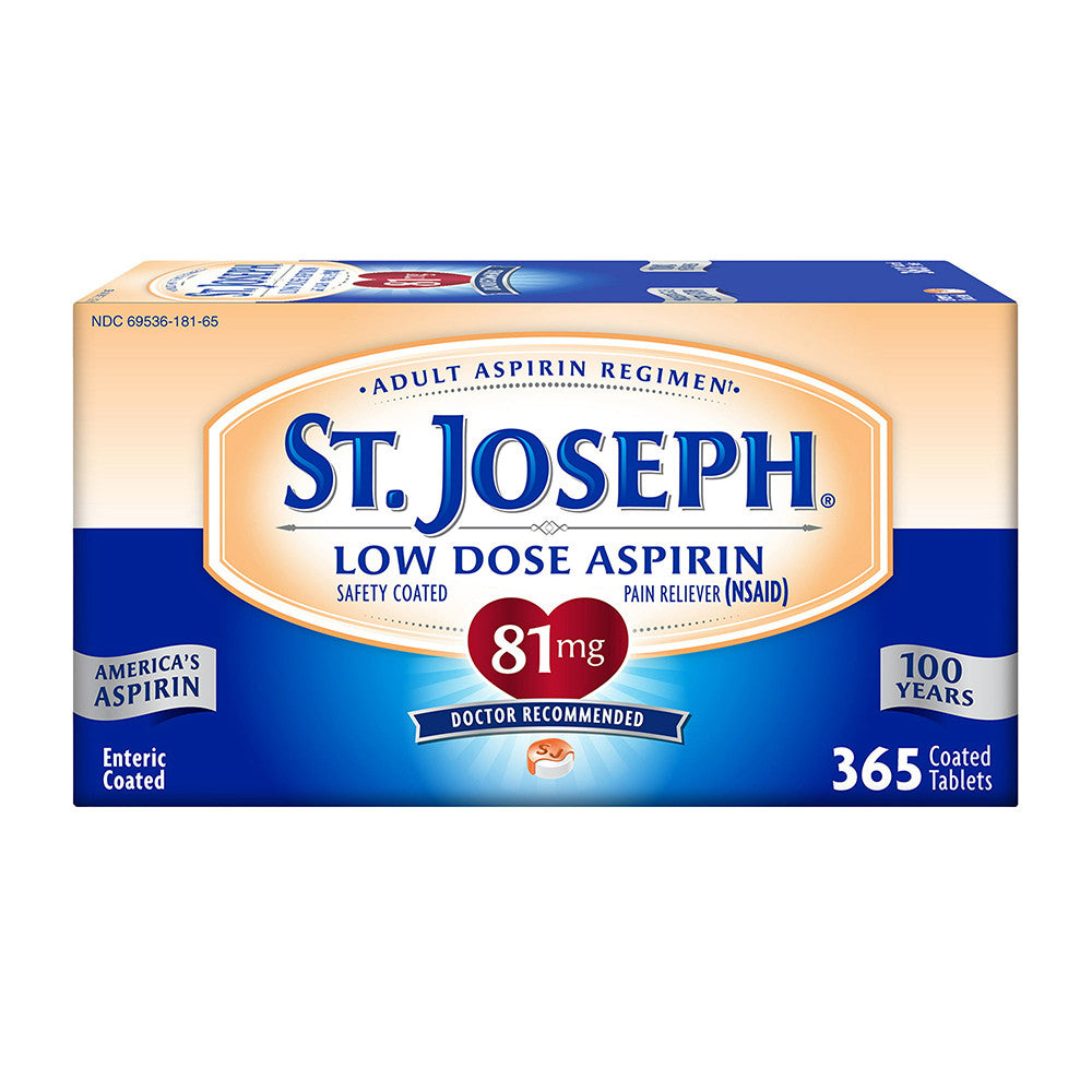 St.Joseph Safety Coated 81Mg Aspirin Pain Reliever Tablets, 365 Ea